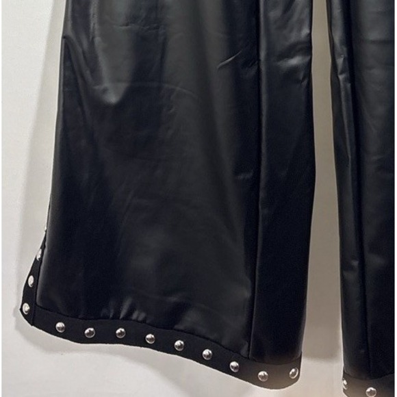 SHEIN Infinite Styles Faux Leather Stud Side Slit Side Wide Leg Pants Black Punk - Picture 3 of 5
